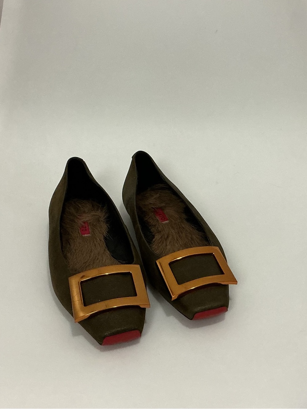 Staccato olive green square-toe ballet flats